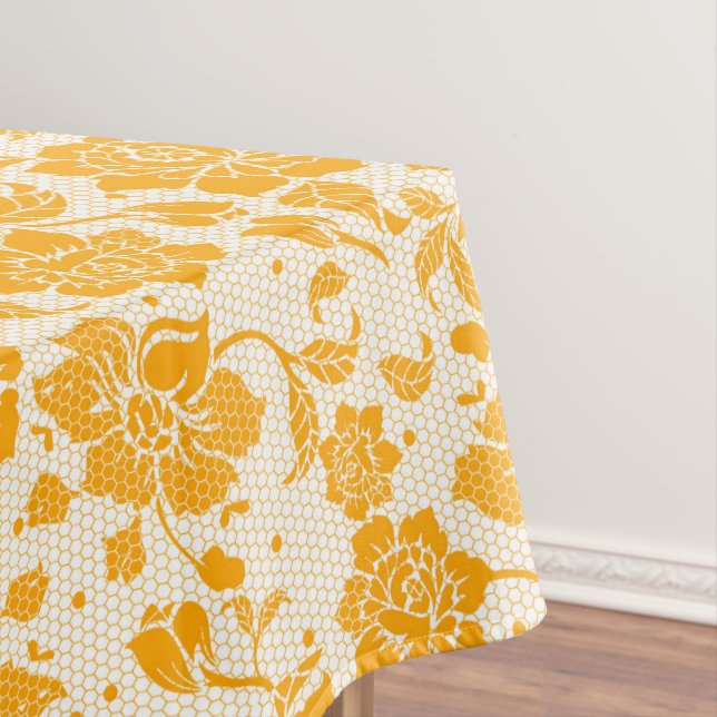 White orange floral flower honeycomb cotton dining tablecloth (In Situ)