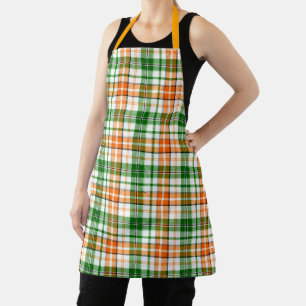 White Orange Green Plaid Tartan Design Apron