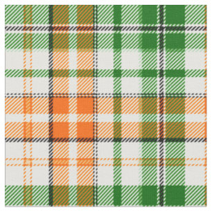 White Orange Green Plaid Tartan Design Fabric