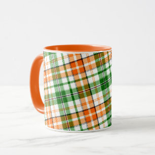 White Orange Green Plaid Tartan Design Mug