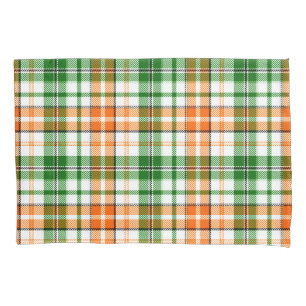 White Orange Green Plaid Tartan Design Pillowcase
