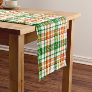 White Orange Green Plaid Tartan Design Short Table Runner