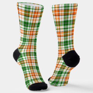 White Orange Green Plaid Tartan Design Socks
