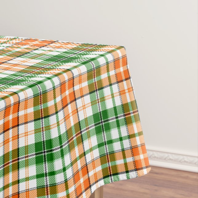 White Orange Green Plaid Tartan Design  Tablecloth (In Situ)