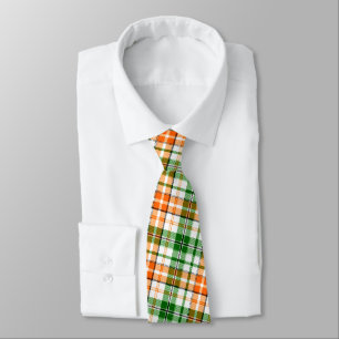 White Orange Green Plaid Tartan Design Tie