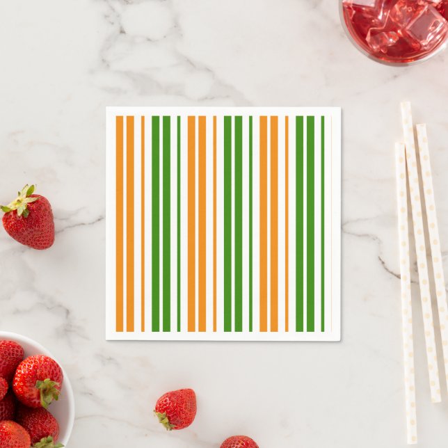 White Orange Green Vertical Stripes Design   Napkin (Insitu)