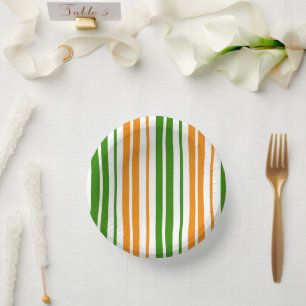 White Orange Green Vertical Stripes Design Paper Plate