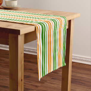 White Orange Green Vertical Stripes Design Short Table Runner