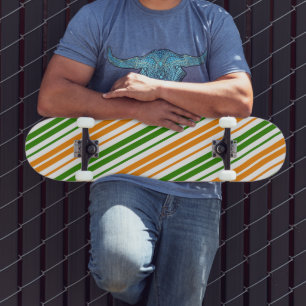 White Orange Green Vertical Stripes Design Skateboard