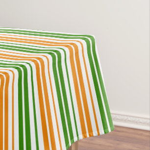 White Orange Green Vertical Stripes Design Tablecloth