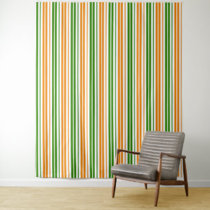 White Orange Green Vertical Stripes Design Tapestry