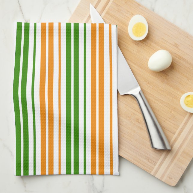 White Orange Green Vertical Stripes Design   Tea Towel (Quarter Fold)