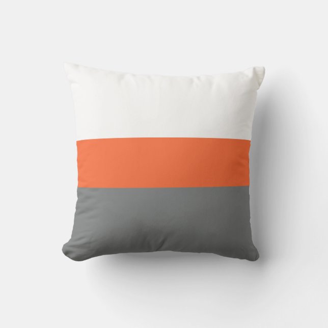 White Orange Grey Stripes Outdoor Throw Pillow (Front)
