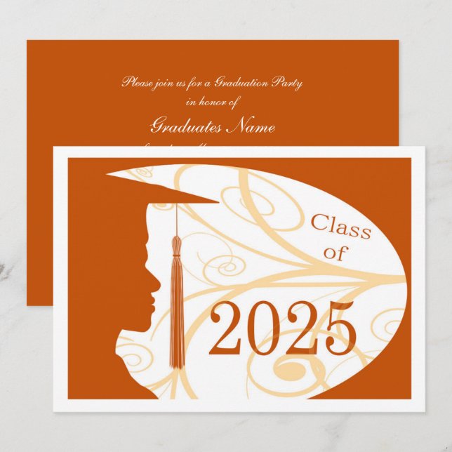 White, Orange Man Silhouette 2025 Graduation Party Invitation (Front/Back)