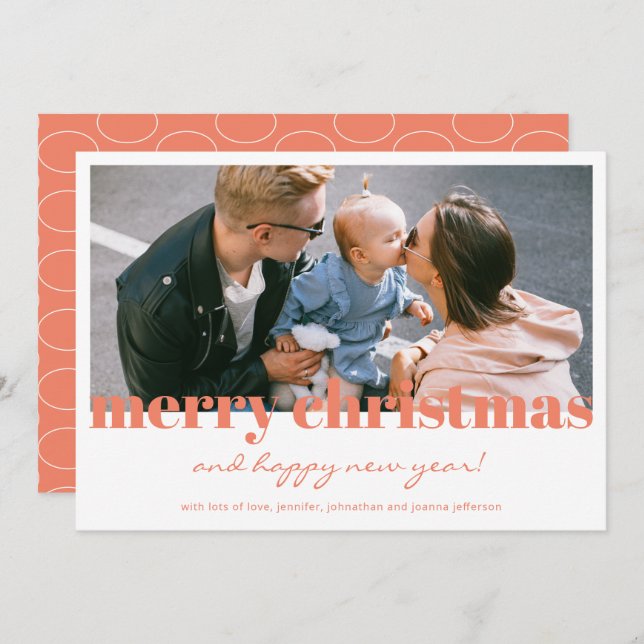 White Orange Merry Christmas Modern Photo Card  (Front/Back)