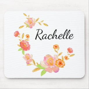 White Orange & Pink Floral Monogram Add Your Name Mouse Pad