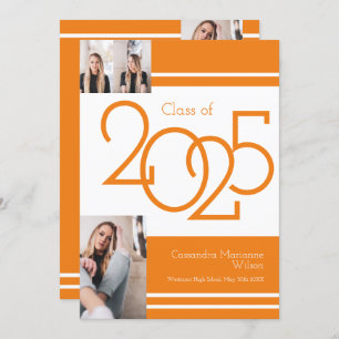 White Orange School Colours Graduation Announcemen Invitation