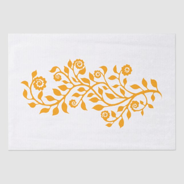 White & Orange Swirly Floral Ornament Nice Simple Tissue Paper (Front)