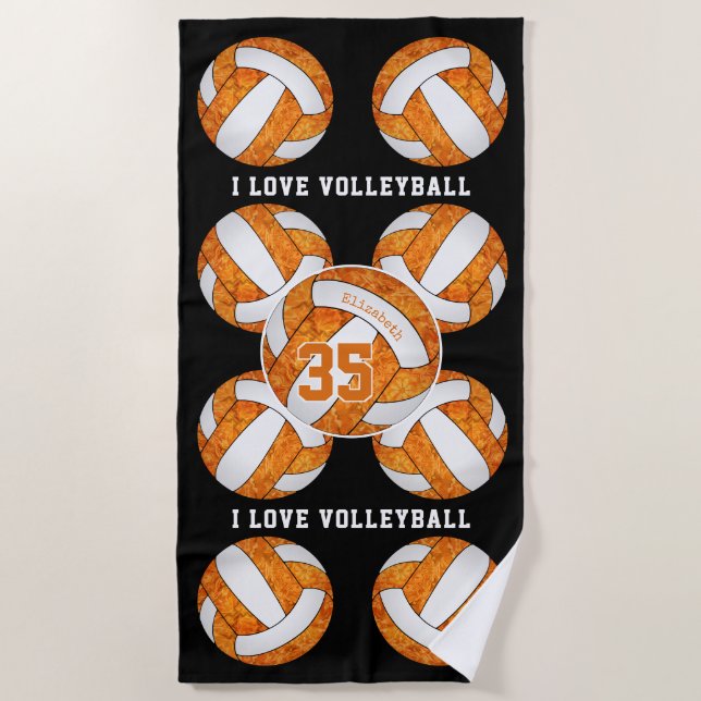 white orange team colours I love volleyball girly Beach Towel (Front)