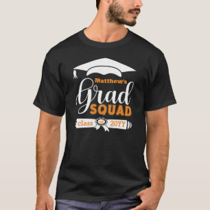 White & Orange Text Custom Mens Black Grad Squad T-Shirt
