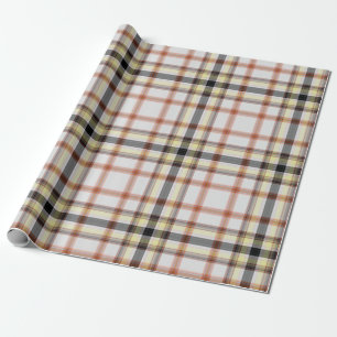 White Orange Yellow Black Tartan Plaid Wrapping Paper