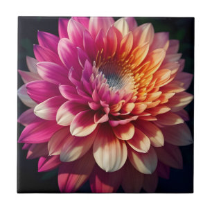White Orange Yellow Pink Purple Blue Dahlia Flower Ceramic Tile