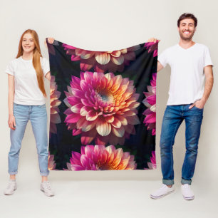 White Orange Yellow Pink Purple Blue Dahlia Flower Fleece Blanket