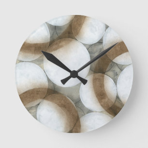 White Orbs & Brown Circles Round Clock