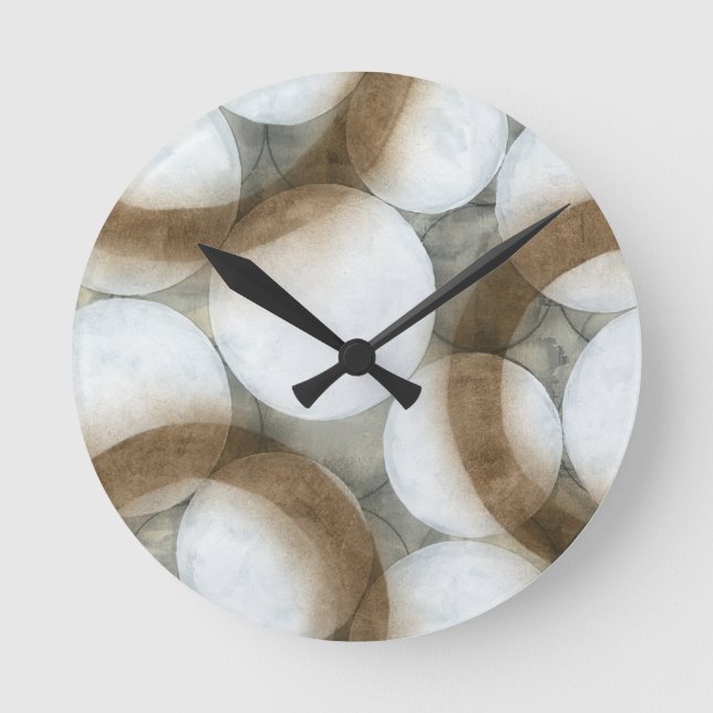 White Orbs & Brown Circles Round Clock (Front)