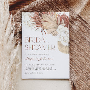 White Orchid and Dried Palm Boho Bridal Shower Invitation