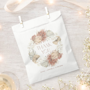White Orchid and Dried Palm Wreath Boho Wedding Favour Bag