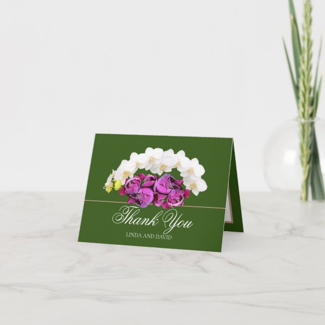 White Orchid and Pink Peony Botanical Thank You Card (Front)