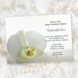 White Orchid and Veil Bridal Shower Invitation