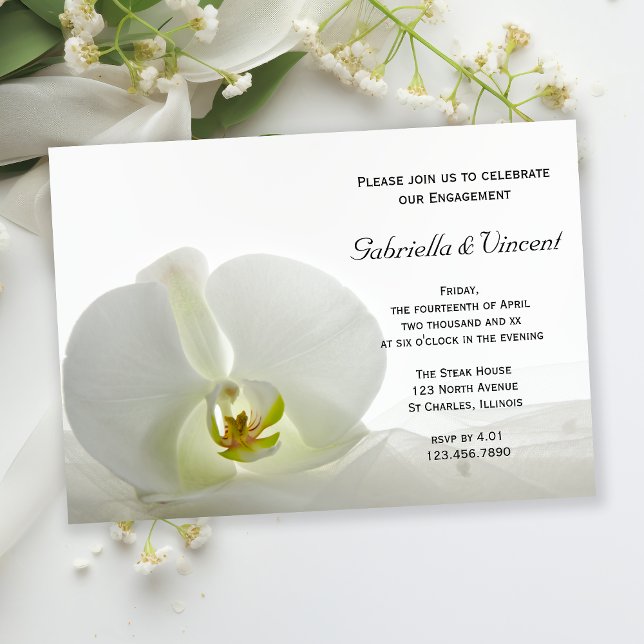 White Orchid and Veil Engagement Party Invitation (Creator Uploaded)