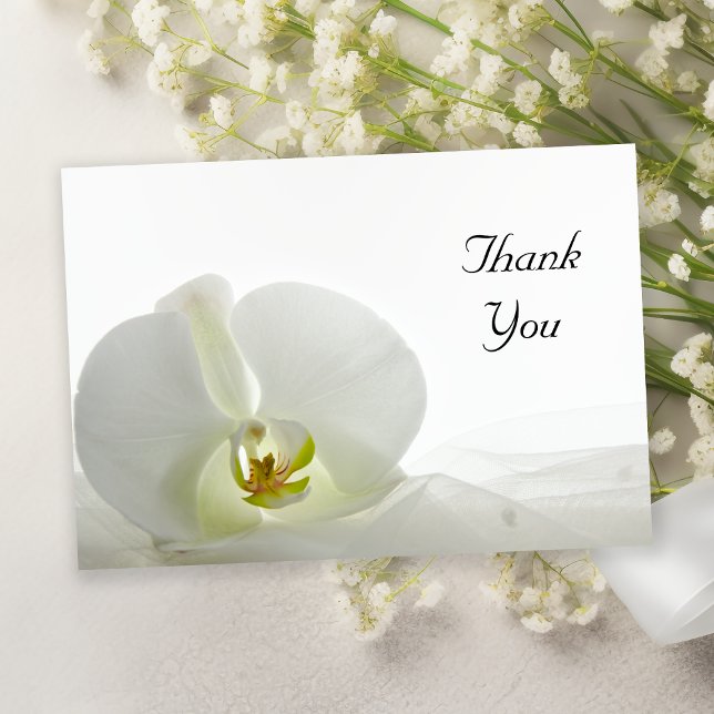 White Orchid and Veil Flat Thank You Notes Invitation (Creator Uploaded)