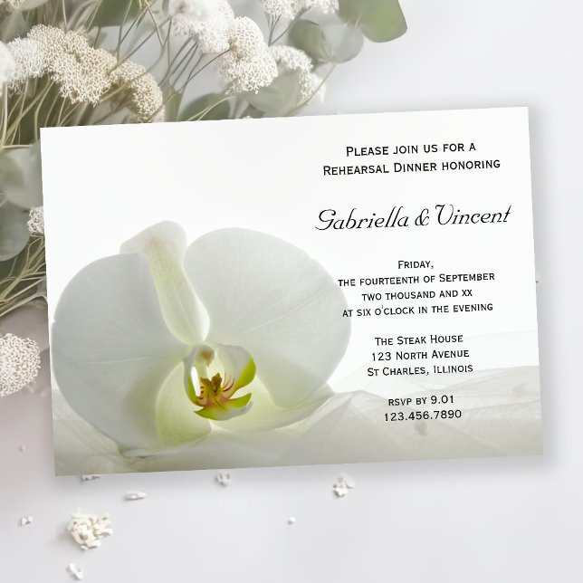 White Orchid and Veil Wedding Rehearsal Dinner Invitation (Creator Uploaded)