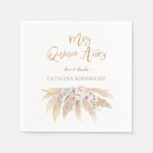 White Orchid Blush Roses Pampas Grass Quinceañera Napkin