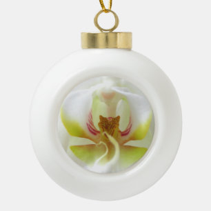 White Orchid Ceramic Ball Christmas Ornament