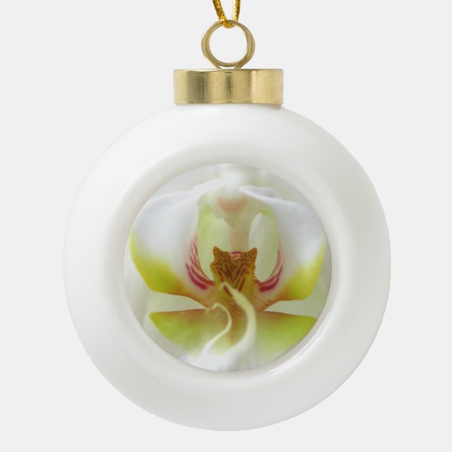 White Orchid Ceramic Ball Christmas Ornament (Front)