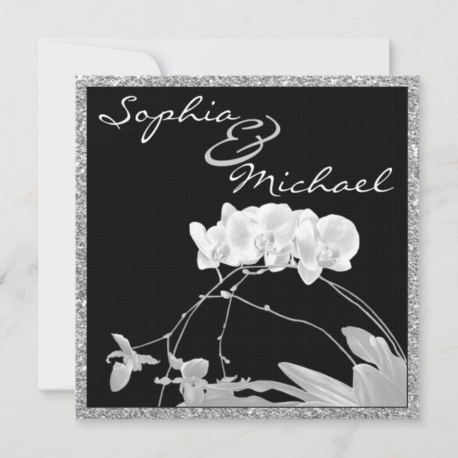 White Orchid CRYSTAL LOOK WEDDING Invitation (Front)