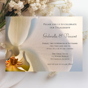 White Orchid Elegance Engagement Party Invitation