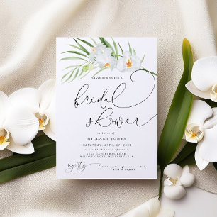 White Orchid   Elegant Tropical Bridal Shower  Invitation
