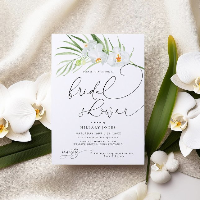 White Orchid | Elegant Tropical Bridal Shower  Invitation (Creator Uploaded)