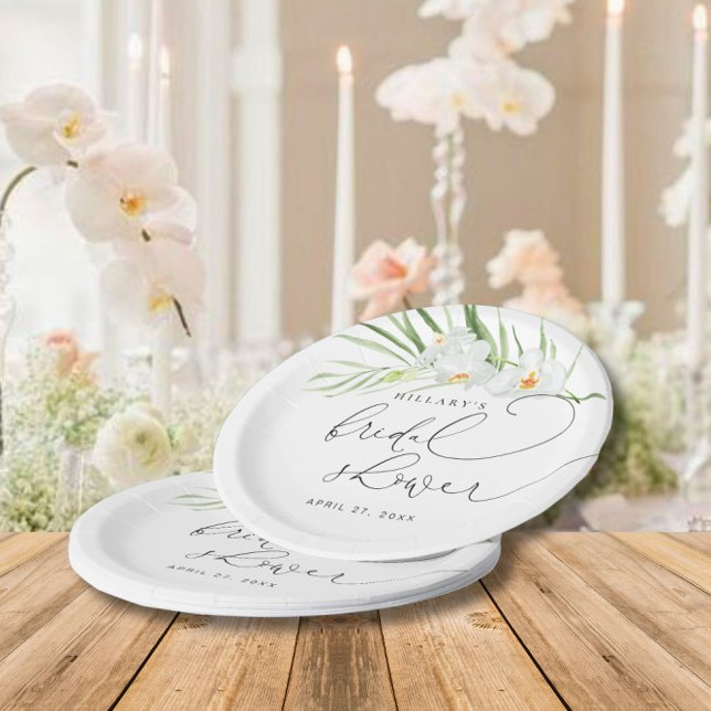 White Orchid | Elegant Tropical Bridal Shower  Paper Plate (Creator Uploaded)
