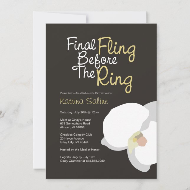 White Orchid Final Fling Before the Ring Invitatio Invitation (Front)