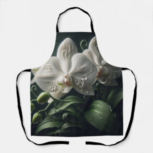 White Orchid Floral  Apron