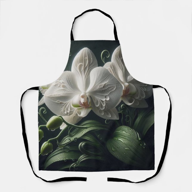 White Orchid Floral  Apron (Front)