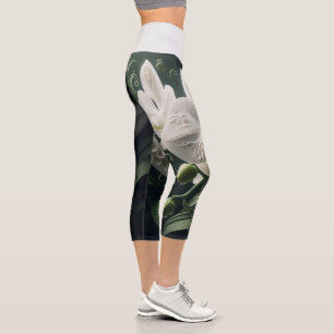 White Orchid Floral Capri Leggings