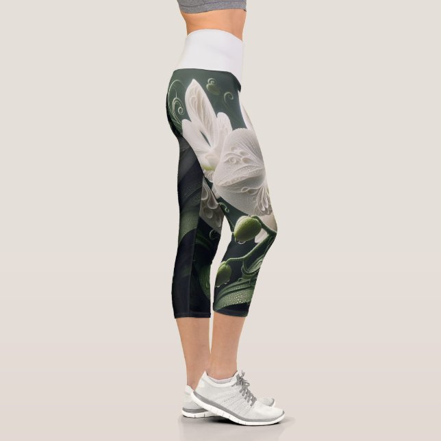 White Orchid Floral Capri Leggings (Right)