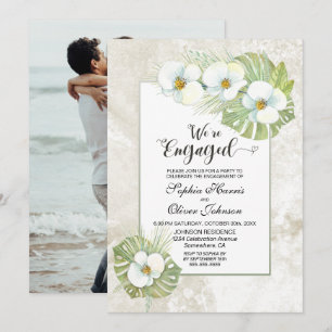 White Orchid Floral Photo Engagement Party Invitation